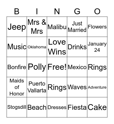 Kaysha and Chelsea Bingo Card