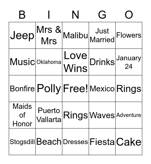 Kaysha and Chelsea Bingo Card