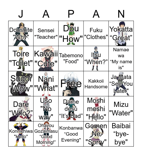 Nani? Bingo Card