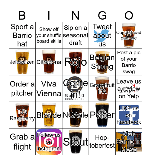 Barrio's Beer Week Bingo Card