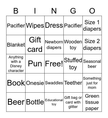Gifts Bingo Card