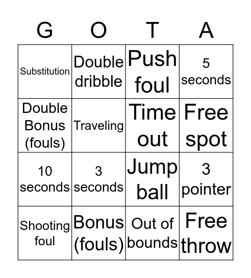 Basketball BINGO Card