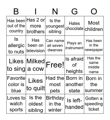 People Bingo Card