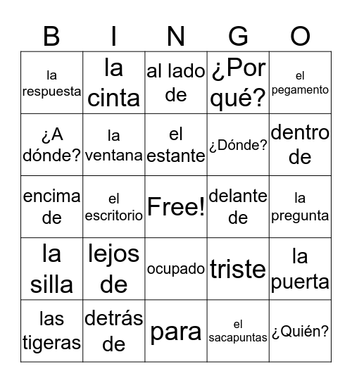 U2L2 - BINGO Vocabulario Bingo Card