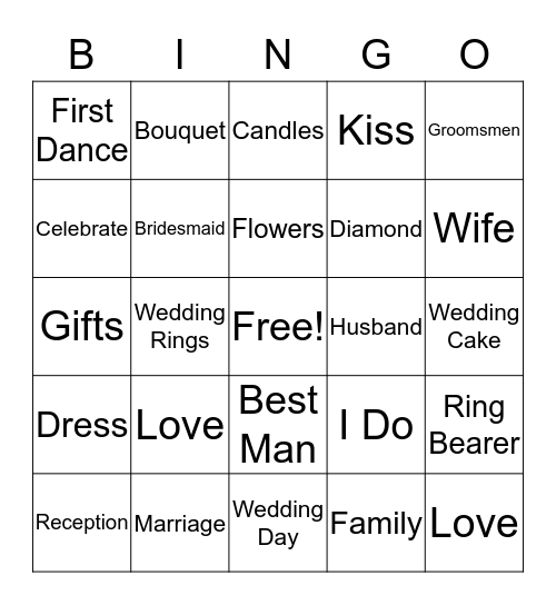 Bridal Shower Bingo Card