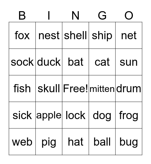 Short Vowel BINGO Card