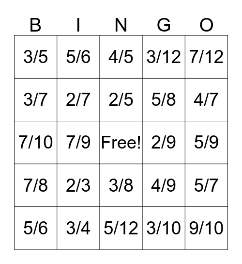 Equivalent Fractions #2 Bingo Card