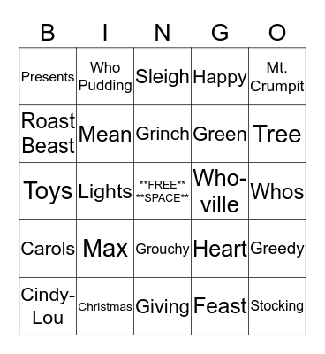 How The Grinch Stole Christmas! Bingo Card