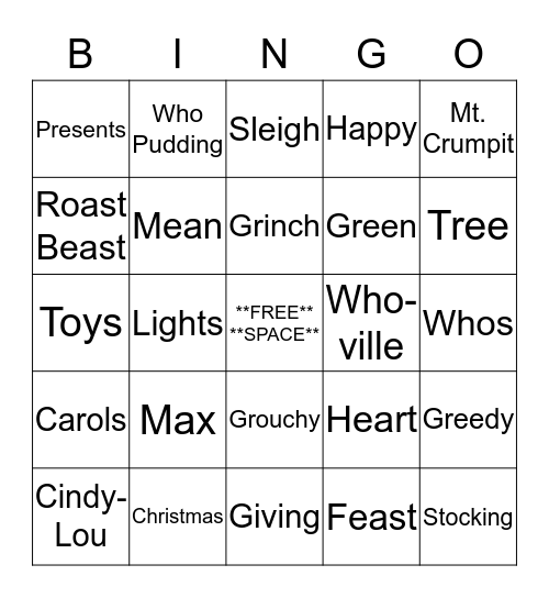How The Grinch Stole Christmas! Bingo Card
