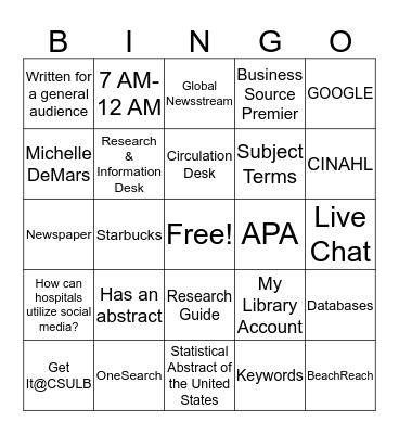 HCA Library Bingo Card