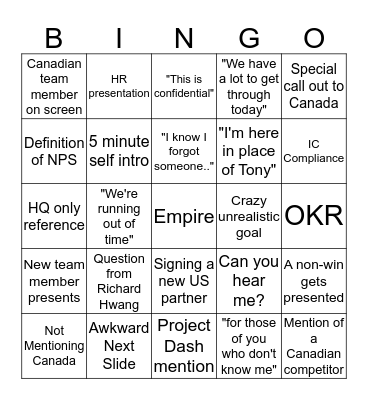 All Hands Bingo Card