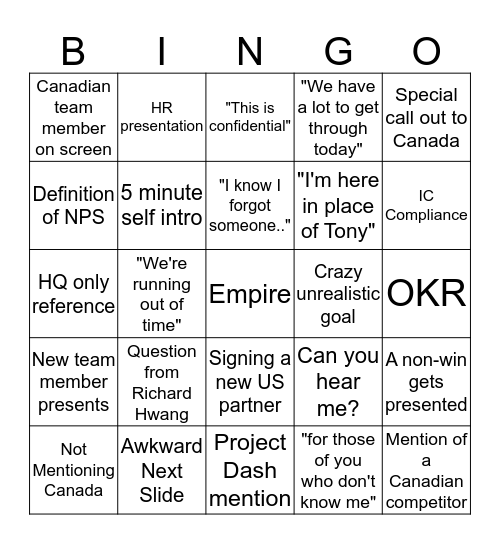 All Hands Bingo Card