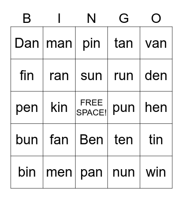 Bingo with an-en-in-un Bingo Card