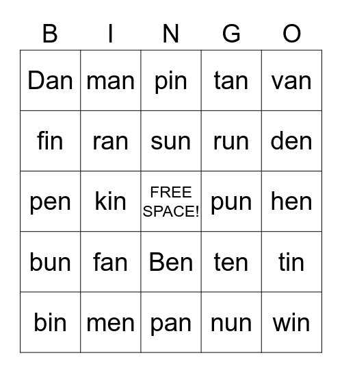 Bingo with an-en-in-un Bingo Card