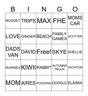 FAMILY Bingo Card