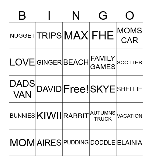 FAMILY Bingo Card