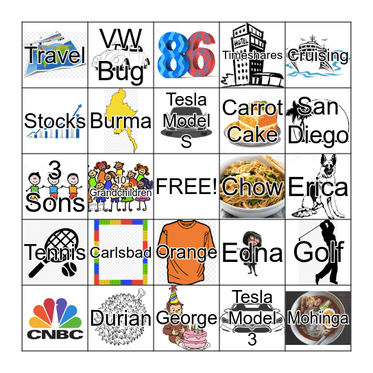 George's Birthday BINGO Card