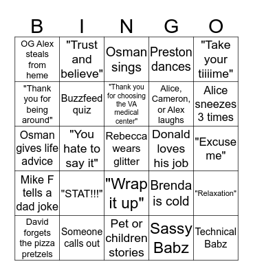 VA Laboratory Bingo Card