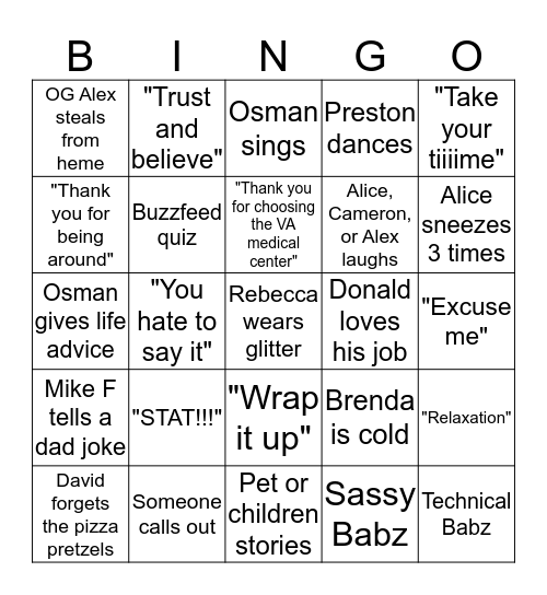 VA Laboratory Bingo Card