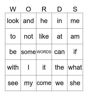 Sight Words Bingo  Bingo Card