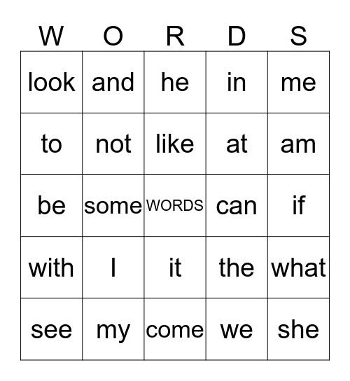 Sight Words Bingo  Bingo Card