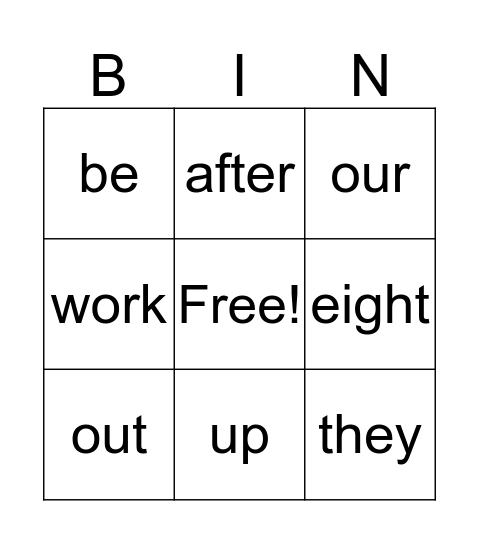 High Frequency Work Bingo Card