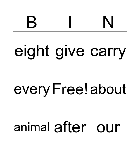 High Frequency Bingo 4.1 Bingo Card