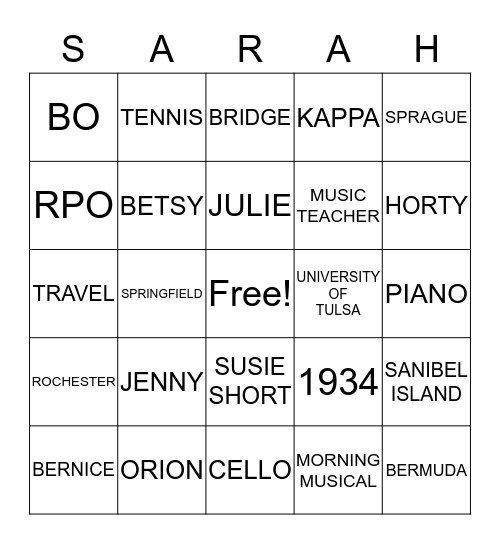 HAPPY BIRTHDAY Bingo Card