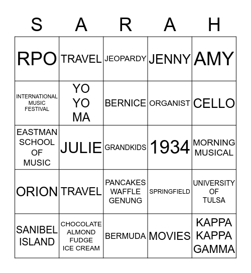 HAPPY BIRTHDAY Bingo Card