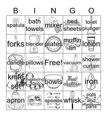 Bridal Gift Bingo Card
