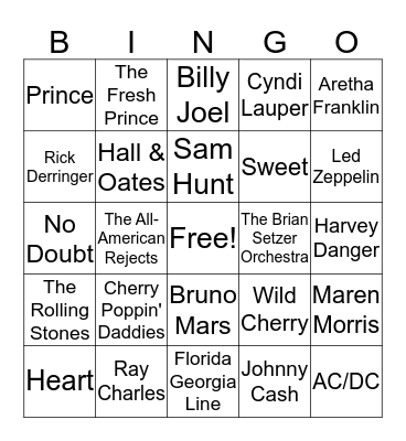 MUSIC BINGO #1 Bingo Card