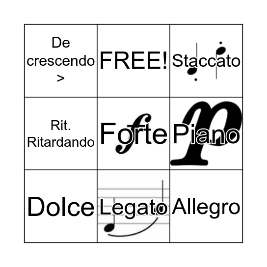 Italian Music Terms Bingo! Bingo Card