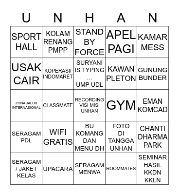 Seberapa UNHAN kamu? Bingo Card