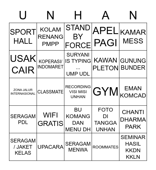 Seberapa UNHAN kamu? Bingo Card