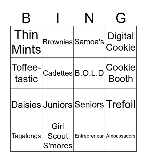 Cookie Bingo Card
