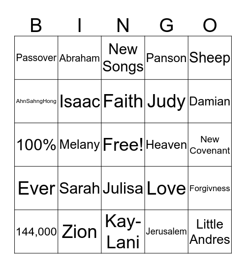 Zion Bingo Card