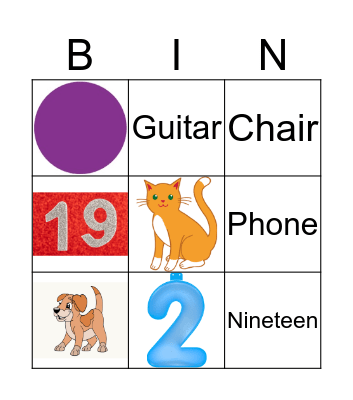 English words Bingo Card