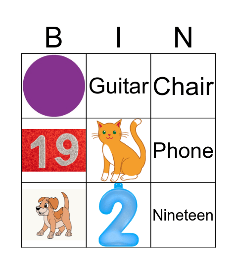 English words Bingo Card