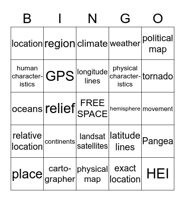 Basic Geography Review Bingo Card