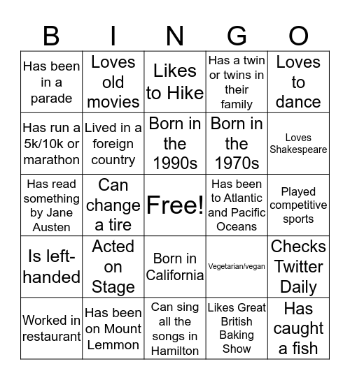 Untitled Bingo Card