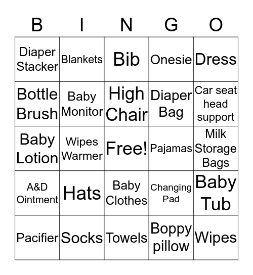 Baby Shower Bingo Card