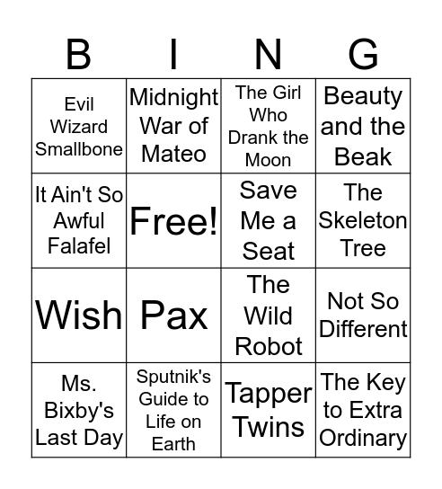 Battle of the Books Bingo Card
