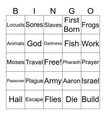 Moses in Egypt Bingo Card