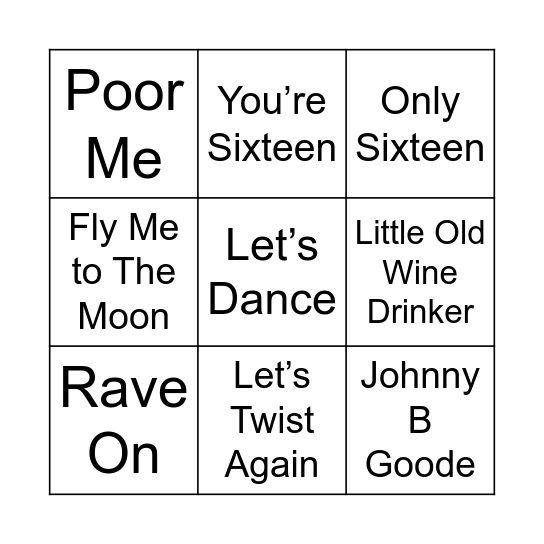 Oldies Bingo Card