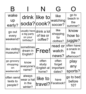 Do you...? Bingo Card