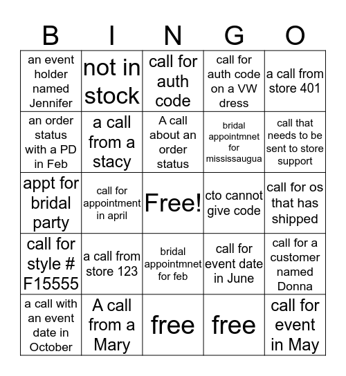 Untitled Bingo Card