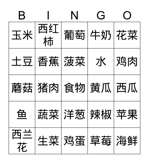 食物-1 Bingo Card