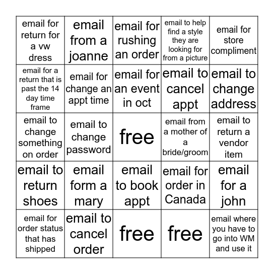 Email Bingo Card