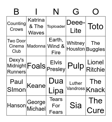 Rock n Roll Bingo! Bingo Card