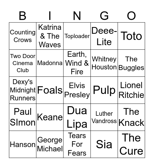 Rock n Roll Bingo! Bingo Card